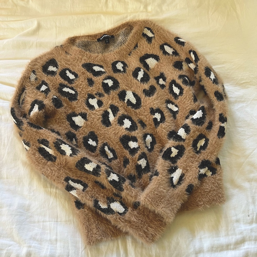Express Tan Leopard Print Sweater